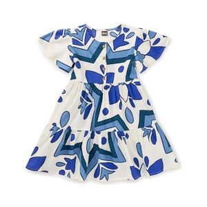 Tea Collection Tiered Woven Dress Blue and White Kids